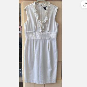 tahari ASL white dress size 8 ruffle front with gold buttons